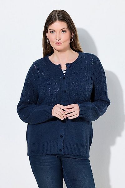Ulla Popken Strickjacke Strickjacke Ajourmuster Rundhals Langarm günstig online kaufen