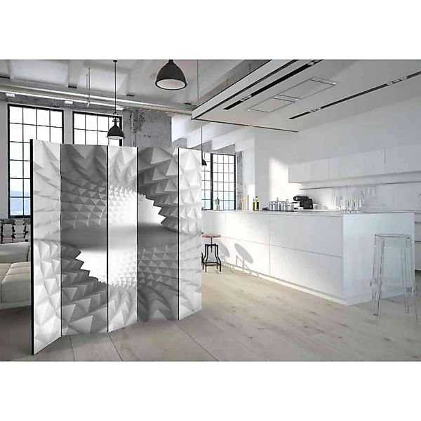 Raumteiler Paravent mit abstraktem 3D Motiv Grau günstig online kaufen