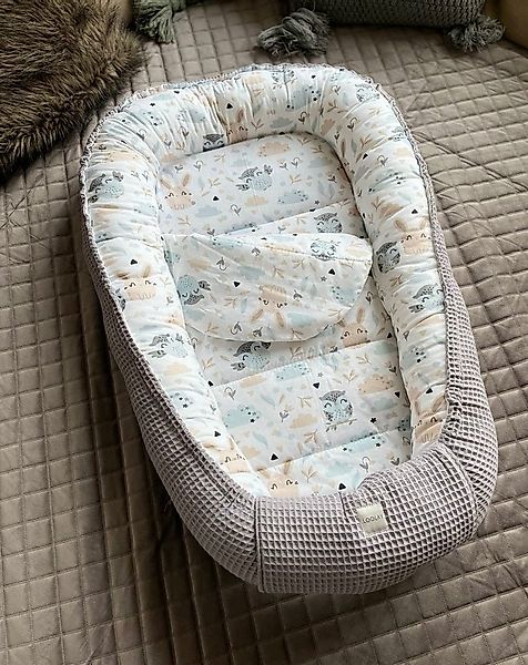 Loolay Bettnestchen GRAU Waffelpique/ HASE Beige Weiß BABYNEST Babyausstatt günstig online kaufen