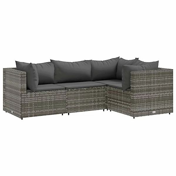 vidaXL 4-tlg Garten-Lounge-Set mit Kissen Grau Poly Rattan Modell 43 günstig online kaufen