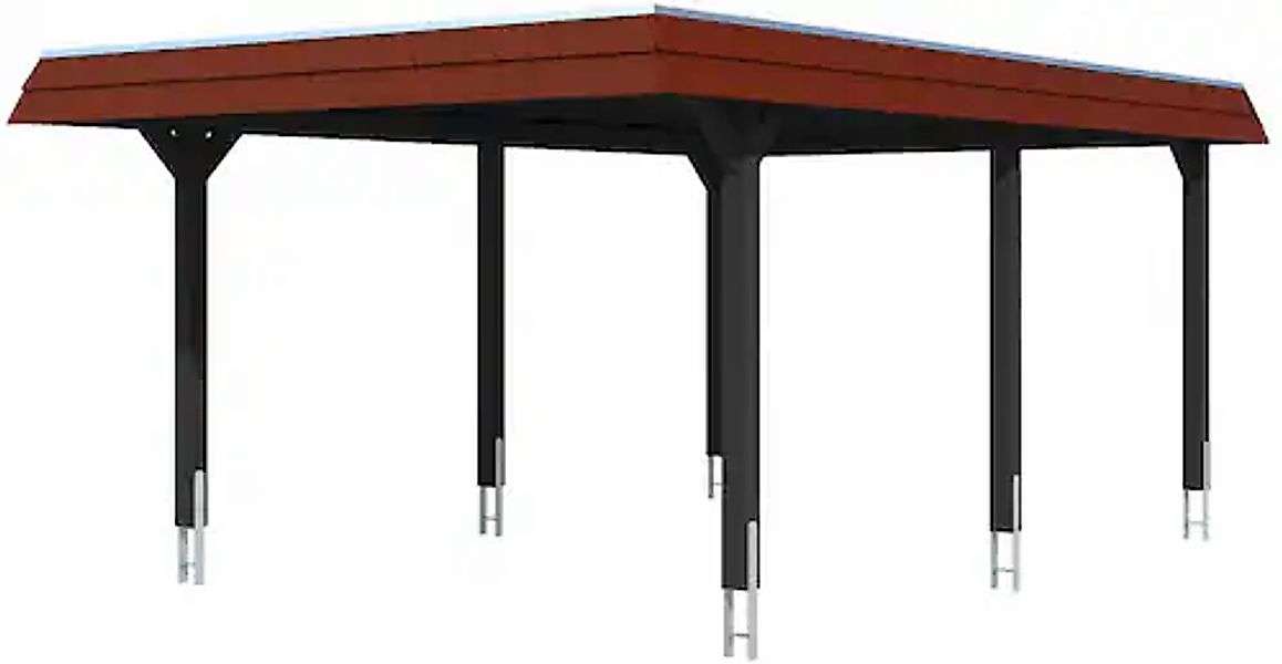 Skanholz Einzelcarport »Wendland« Massivholz 341 cm Anthrazit, rote Blende günstig online kaufen