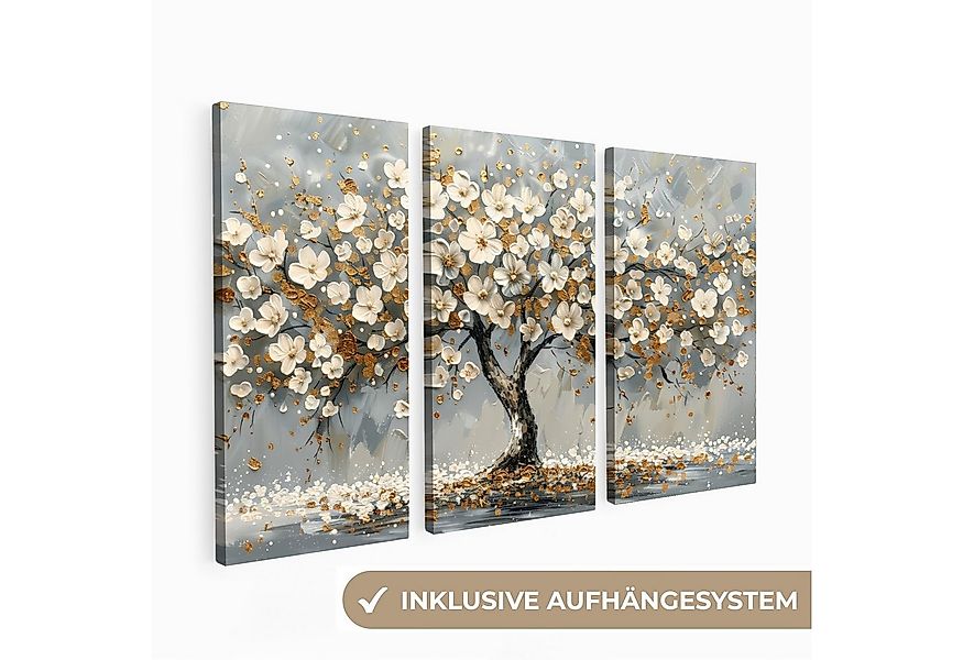 MuchoWow Leinwandbild Baum - Abstrakt - Weiß - Blüte, Fotodruck (3 St), Wan günstig online kaufen