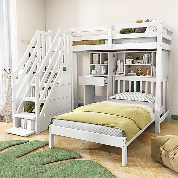 Flieks Etagenbett, Kiefernholz Kinderbett mit Schreibtisch günstig online kaufen