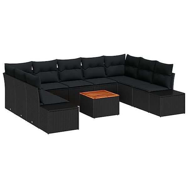 vidaXL Loungesofa 10-teiliges Garten Sofa Set mit Kissen Schwarz Poly Ratta günstig online kaufen