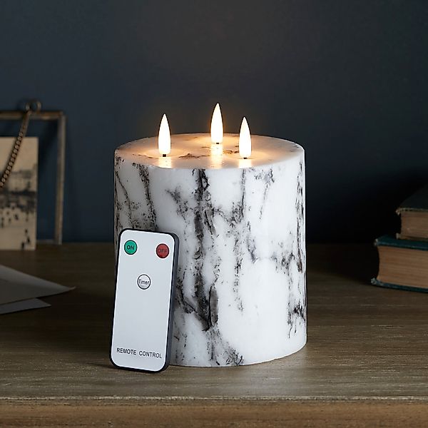 TruGlow® dreidochtige LED Kerze Echtwachs Marmor mit Fernbedienung günstig online kaufen