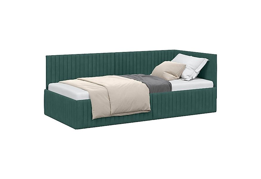 vidaXL Bett Eckbettgestell mit Kopfteil Dunkelgrün 90 cm x 200 cm Samt (1-t günstig online kaufen