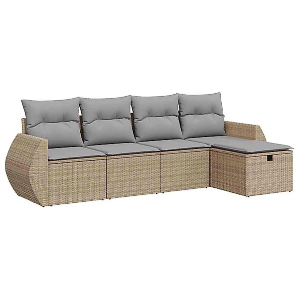 vidaXL 5-Tlg Garten-Sofagarnitur mit Kissen Beige Poly Rattan 3325565 günstig online kaufen