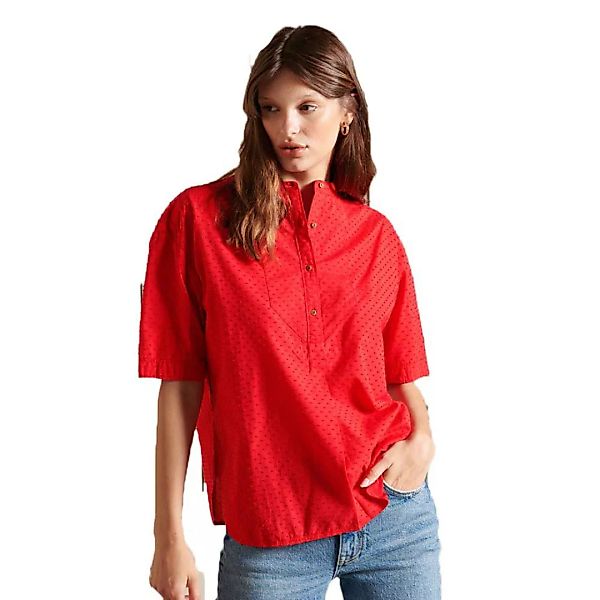 Superdry Grandad Collar Kurzarm Bluse S Campus Red günstig online kaufen