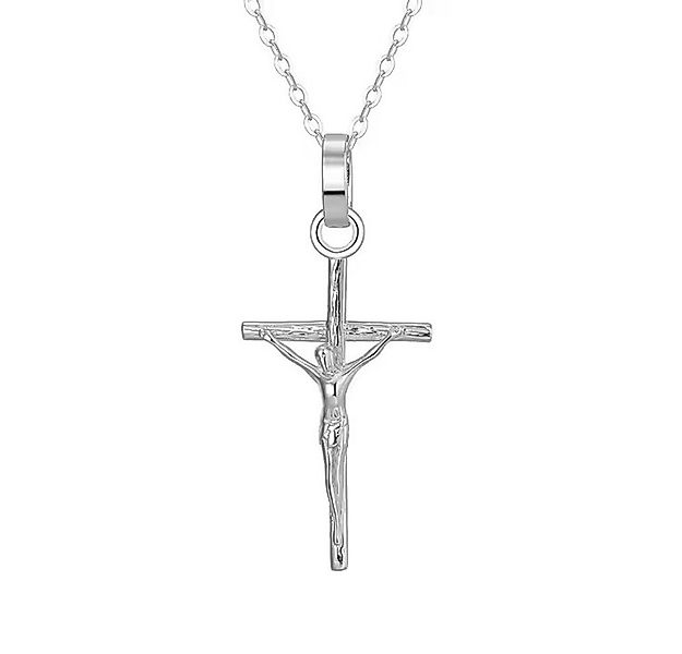 Runde Perlé Silberkette handgefertigt zarte Kette mit Kruzifix, Kreuz Anhän günstig online kaufen