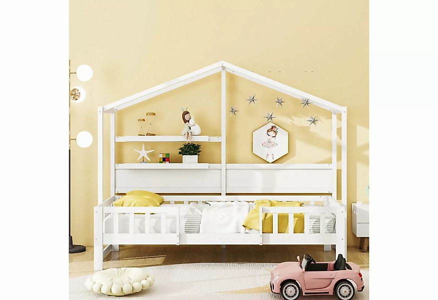 IDEASY Jugendbett Kinderbett, Dachdesign, weiß/grau, 2-stufiges Ablagefach, günstig online kaufen