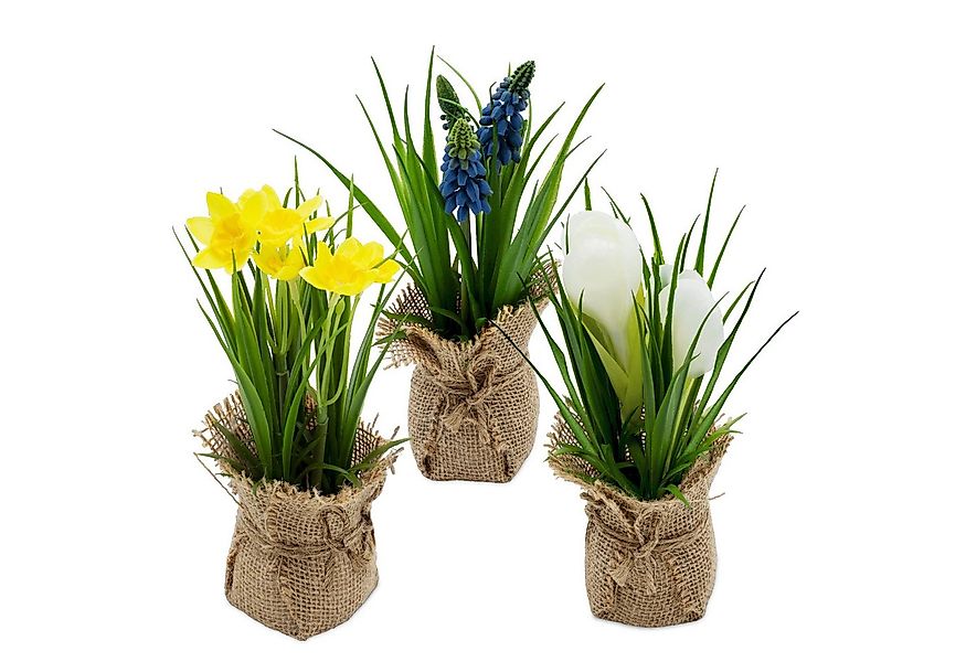 Kunstpflanze Frühlings Kunstblume im Jutesäckchen 19 cm - 3er Set Narzisse, günstig online kaufen