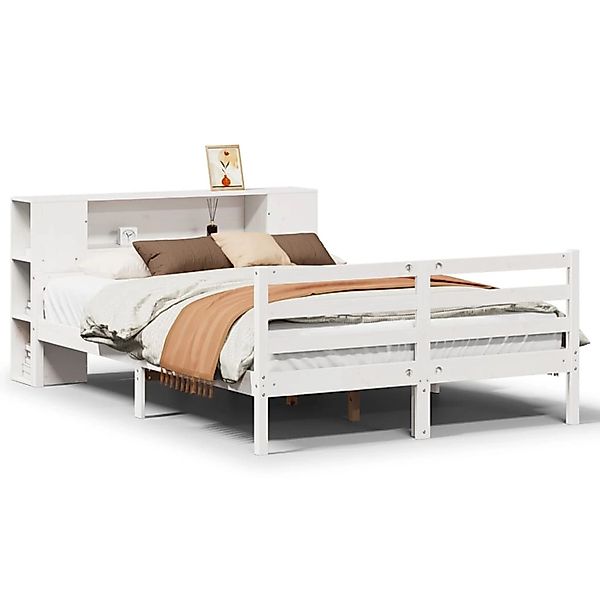 vidaXL Massivholzbett mit Regal ohne Matratze Weiß 135x190 cm Kiefer 332219 günstig online kaufen