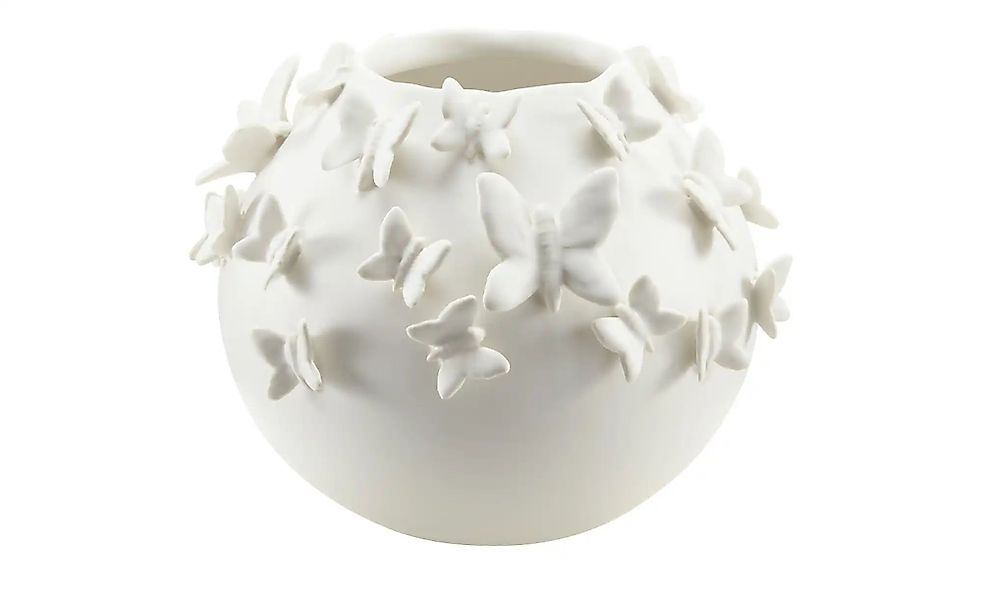 HOME STORY Vase  3D Schmetterling ¦ weiß ¦ Porzellan ¦ Maße (cm): H: 19  Ø: günstig online kaufen