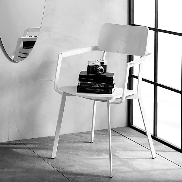 Armlehnen Esstischstühle in Weiß Schichtholz und Metall (4er Set) günstig online kaufen