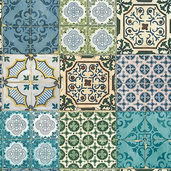 Bricoflor Türkise Tapete in Fliesenoptik Orientalische Mosaik Tapete Ideal günstig online kaufen