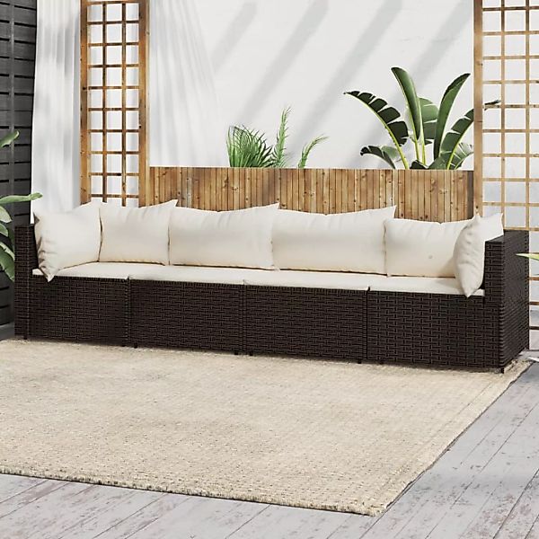 Vidaxl 4-tlg. Garten-lounge-set Mit Kissen Braun Poly Rattan günstig online kaufen