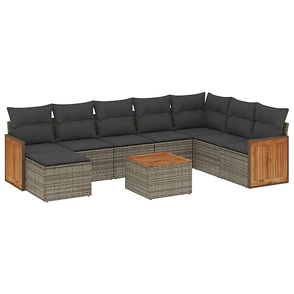 vidaXL 9-Tlg Garten-Sofagarnitur mit Kissen Grau Poly Rattan 3260338 günstig online kaufen
