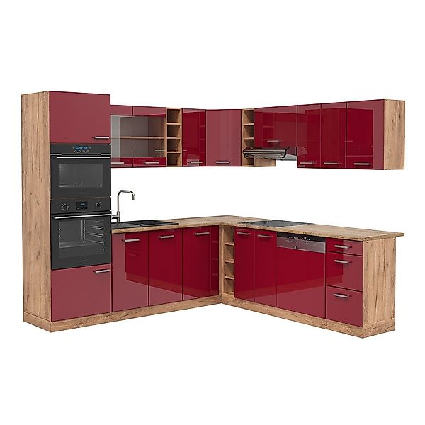 Vicco Winkelküche R-Line, Bordeaux Hochglanz/Goldkraft Eiche, günstig online kaufen