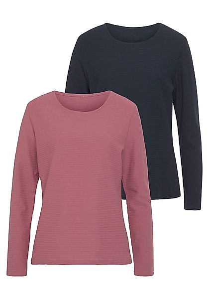 LASCANA Langarmshirt "mit Streifenstruktur", (2er-Pack), aus weicher Baumwo günstig online kaufen