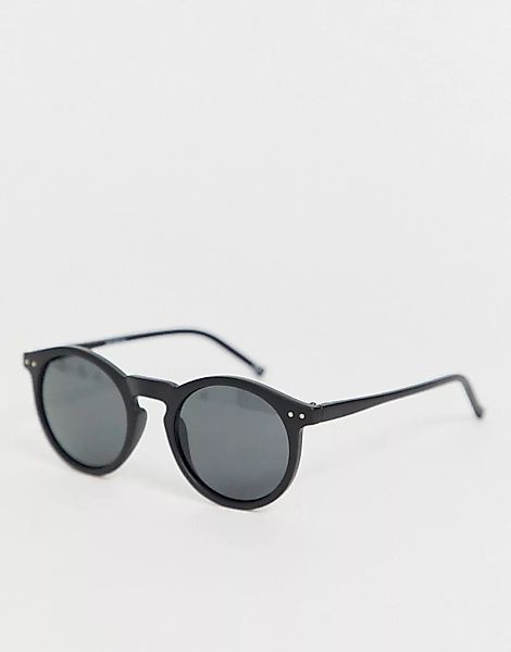 ASOS DESIGN – Runde Sonnenbrille aus schwarzem Kunststoff mit gesmokten Glä günstig online kaufen