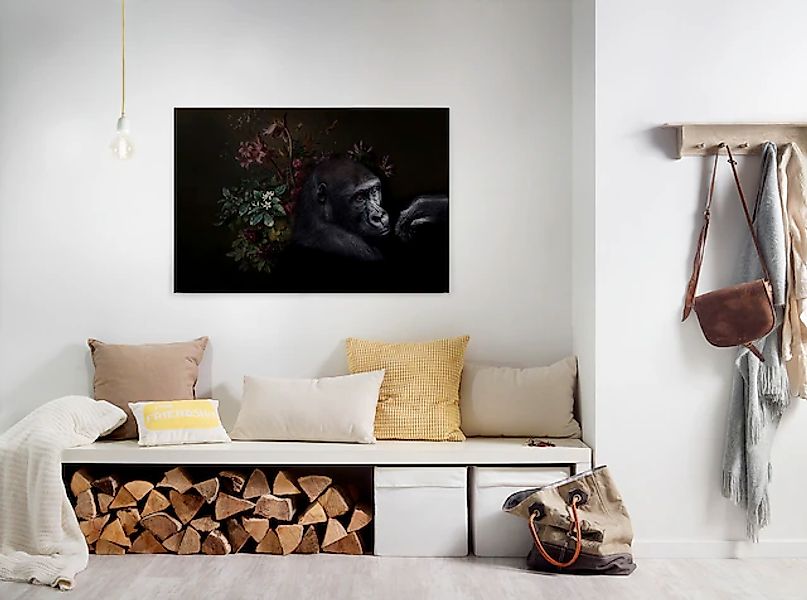 Bricoflor Leinwand Bild Mit Gorilla Und Blumen Stillleben Wandbild In Schwa günstig online kaufen