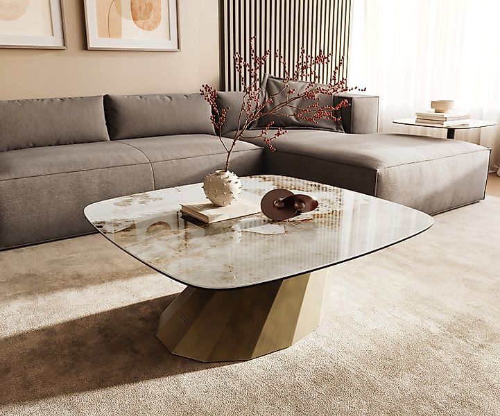 Couchtisch Edge Boot 90x90 cm Keramik Minas Melange Parabi Metallic Gold günstig online kaufen