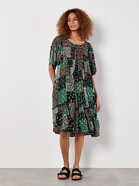 Apricot Minikleid Florales Patchwork-Kleid mit Quastenband günstig online kaufen