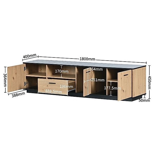 MODFU TV-Schrank Mit einer Schublade,drei Türen, zwei offene Fächer mit Gla günstig online kaufen