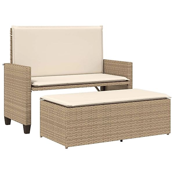 furnicato Gartenbank mit Kissen und Hocker Beige Poly Rattan günstig online kaufen
