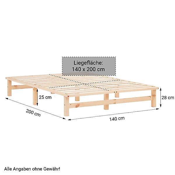 Homestyle4u Holzbett 90/100/140x200 Palettenbett Massivholzbett Futonbett günstig online kaufen