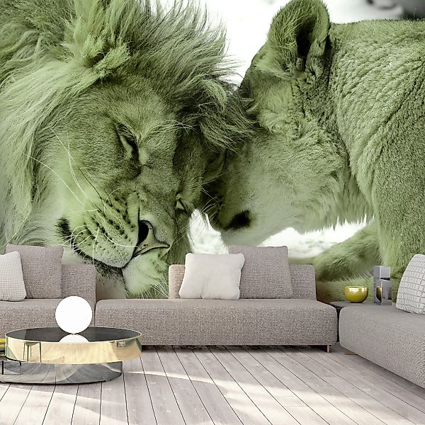 Fototapete - Lion Tenderness (Green) günstig online kaufen