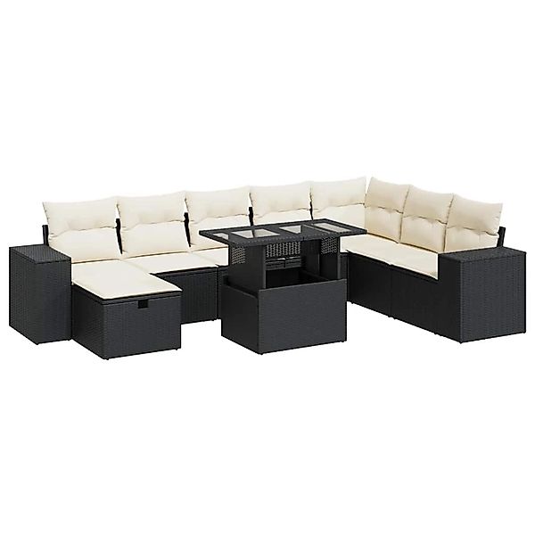 vidaXL 9-Tlg Garten-Sofagarnitur mit Kissen Schwarz Poly Rattan 3327956 günstig online kaufen