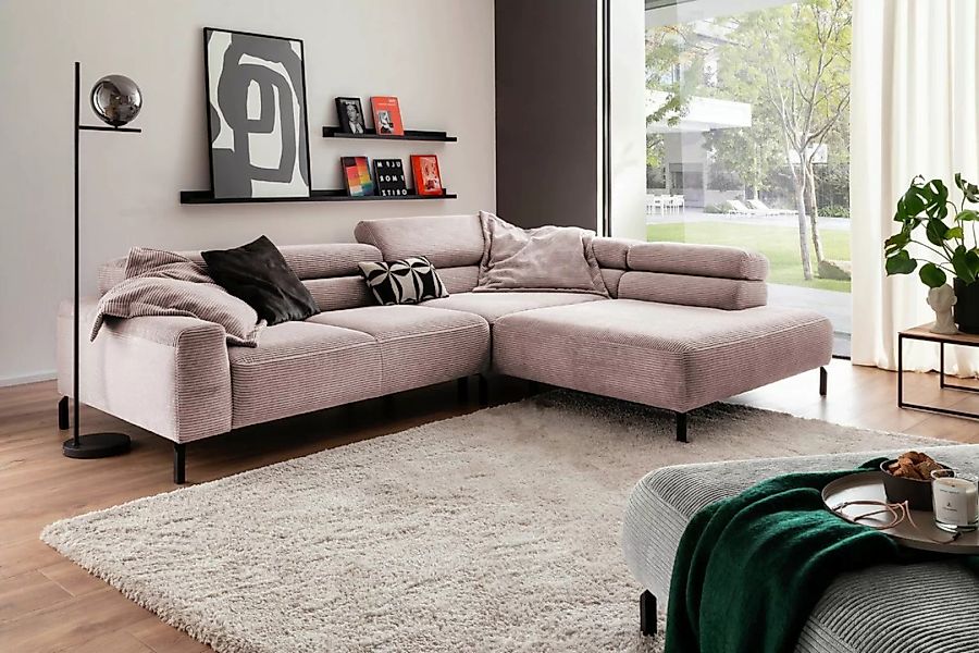KAWOLA Sofa DELIA Ecksofa Cord rosa günstig online kaufen