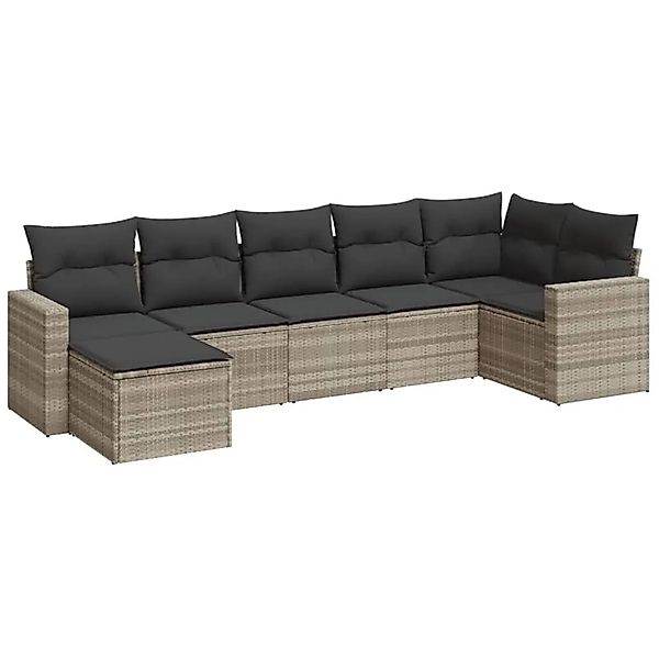 vidaXL 7-Tlg Garten-Sofagarnitur mit Kissen Hellgrau Poly Rattan 3251619 günstig online kaufen