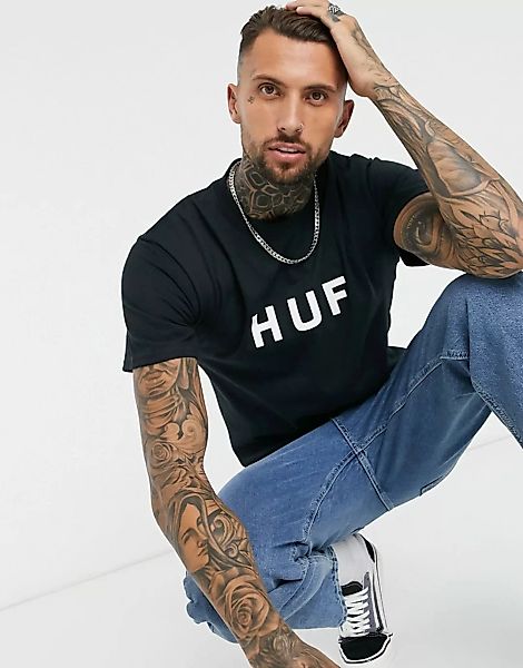 HUF – Essentials OG – Schwarzes T-Shirt mit Logo günstig online kaufen