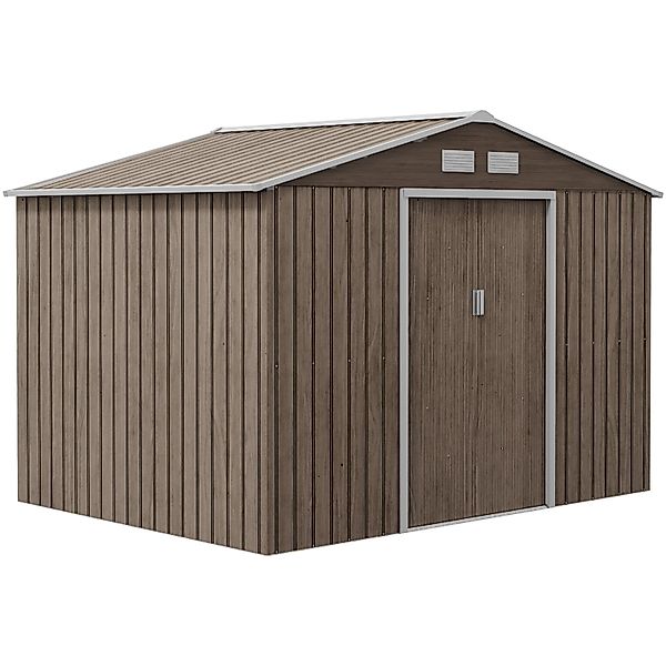 Outsunny Gerätehaus mit Pultdach Stahl Braun 277L x 195B x 192H cm günstig online kaufen