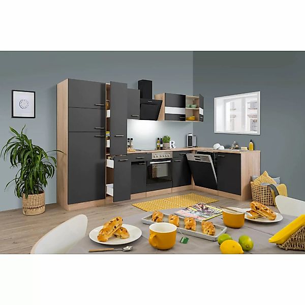 Respekta Winkelküche KBL310ESWSC 310 cm Weiß Sonoma Eiche Sägerau Nachbildu günstig online kaufen