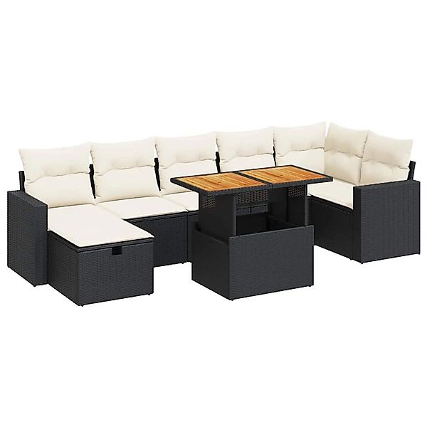 vidaXL 5Tlg Garten-Sofagarnitur mit Kissen Schwarz Poly Rattan Akazie 33280 günstig online kaufen