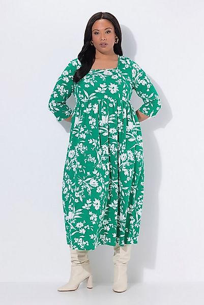 Ulla Popken Maxikleid Jerseykleid Blüten A-Linie Carré-Ausschnitt günstig online kaufen
