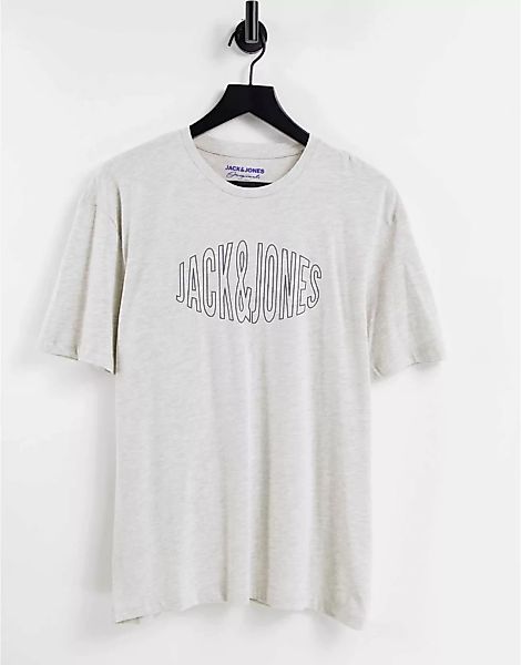 Jack & Jones – Weiß meliertes T-Shirt mit Logo günstig online kaufen