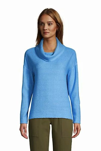 Bouclé-Sweatshirt mit Wasserfallkragen, Damen, Größe: L Normal, Blau, Baumw günstig online kaufen