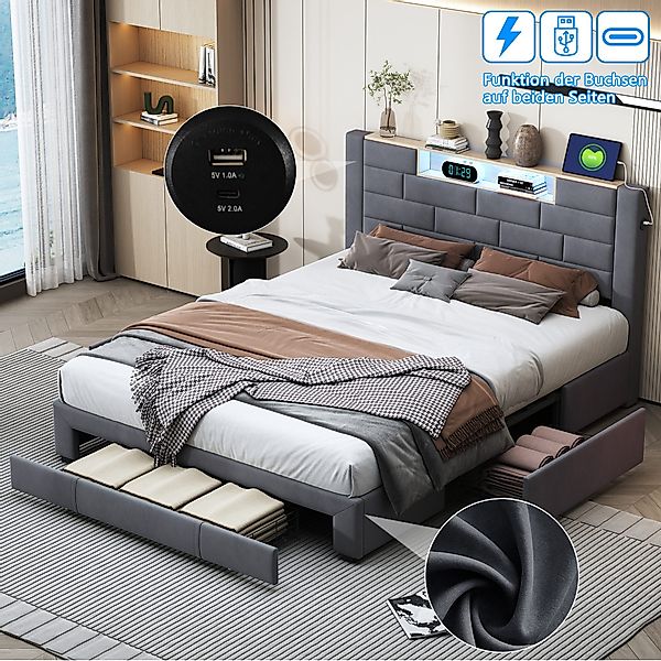 PXloue Polsterbett Doppelbett Stauraumbett Funktionbett Leises günstig online kaufen