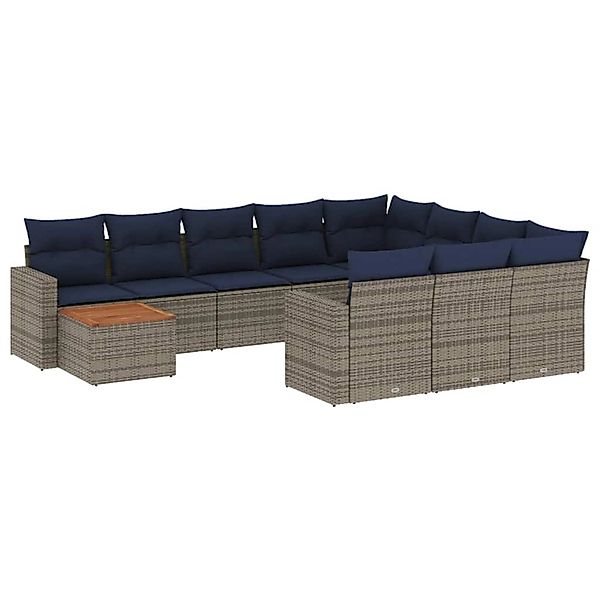 vidaXL 11-Tlg Garten-Sofagarnitur mit Kissen Grau Poly Rattan 3256642 günstig online kaufen