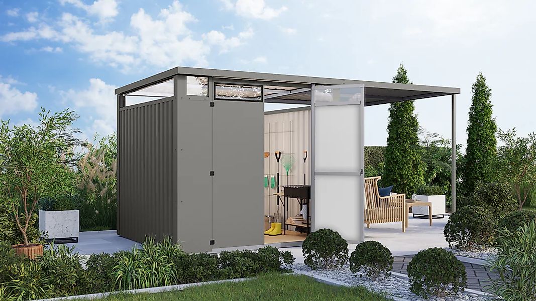 Karibu Gartenhaus ""Østen 2" SET mit Anbaudach 2,25 m" pulverbeschichtetes günstig online kaufen