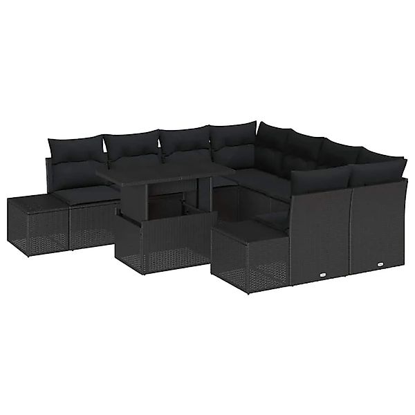 vidaXL Sofa Set mit Kissen 9-Tlg Schwarz Poly-Rattan 3349159 günstig online kaufen