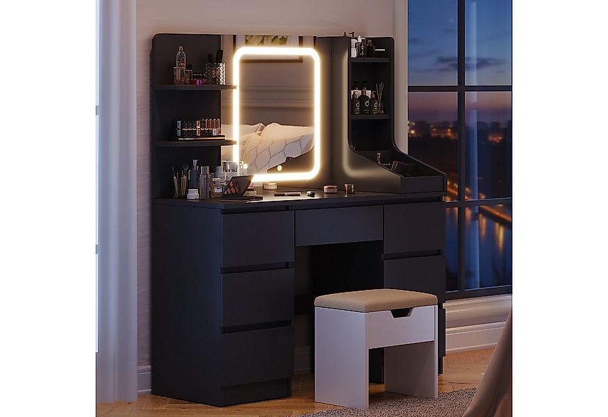 Furnicopia Schminktisch Einstellbare Helligkeit mit 7 Schubladen und 8 offe günstig online kaufen