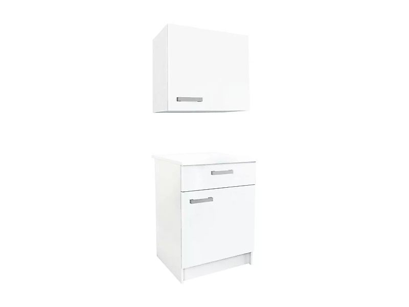 Küchenmöbel - 1 Unterschrank & 1 Oberschrank - 2 Türen & 1 Schublade - Weiß günstig online kaufen