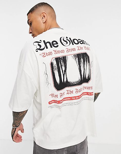 ASOS DESIGN – Oversize-T-Shirt aus Bio-Baumwollmix in Weiß mit Print hinten günstig online kaufen