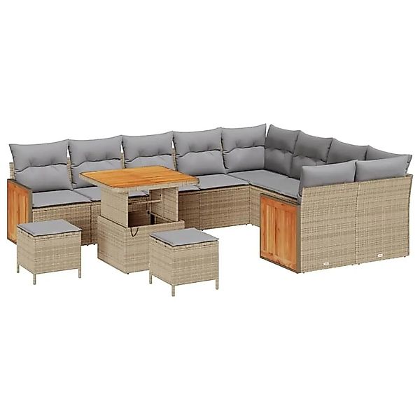 vidaXL Gartensofa-set mit Kissen 13-Tlg Beige und Hellgrau Poly-Rattan 3365 günstig online kaufen