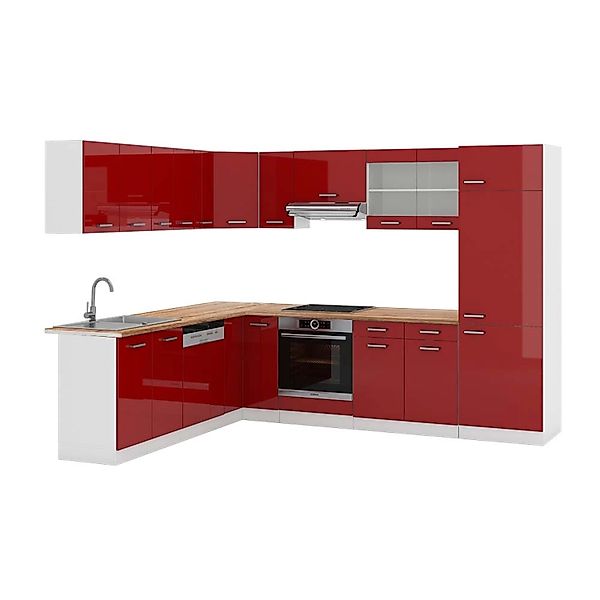Vicco R-Line Eckküche Bordeaux Hochglanz/Weiß 227 x 287 cm AP Eiche günstig online kaufen